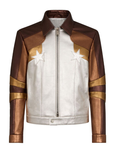 Men's White And Brown Fashion Leather Jacket