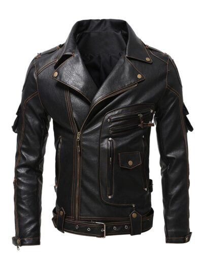 Men's Brando Style Black Leather Jacket