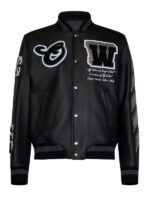 Men's Black Moon Patch Varsity Jacket