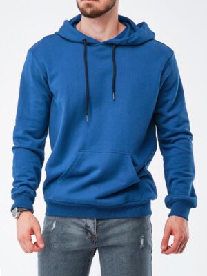 Men's Plain Blue Casual Pullover Hoodie
