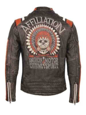 Men's Affiliation Skull Embroidery Biker Jacket