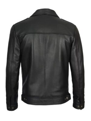 Men's Black Shirt Collar Leather Jacket