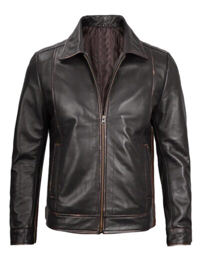 Men's Vintage Brown Shirt Style Biker Jacket