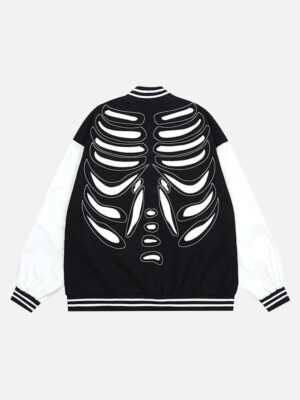 Men's Black And White Skeleton Bomber Jacket