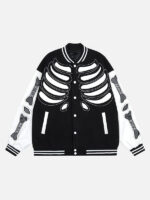 Men's Black And White Skeleton Bomber Jacket