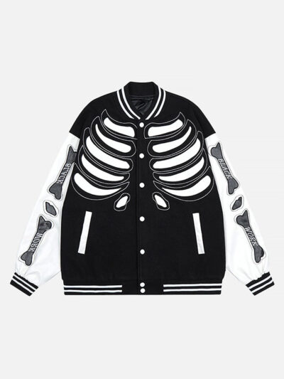 Men's Black And White Skeleton Bomber Jacket