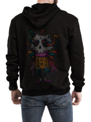 Men's Skull Cat Black Pullover Hoodie