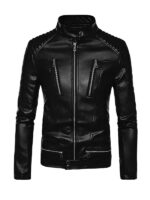 Men's Black Biker Faux Jacket