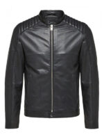 Men's Black Zip Up Biker Leather Jacket