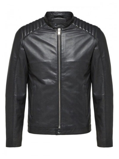 Men's Black Zip Up Biker Leather Jacket