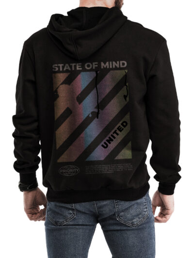 State of Mind Printed Black Fleece Hoodie