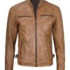 Classic Biker Tan Brown Jacket For Men