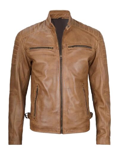 Classic Biker Tan Brown Jacket For Men