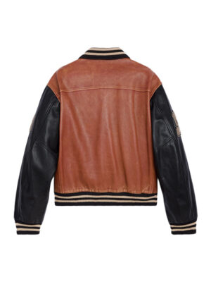 Men's Brown And Black Bomber Leather Jacket