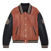 Men's Brown And Black Bomber Leather Jacket