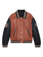 Men's Brown And Black Bomber Leather Jacket