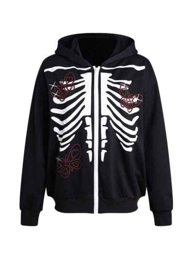 Gothic Style Skeleton Zip Up Hoodie