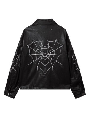 Men's Spider Web Zipper Faux Biker Jacket