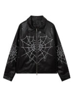 Men's Spider Web Zipper Faux Biker Jacket