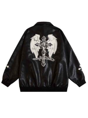 Cross Bibon Angel Wings Black Bomber Jacket