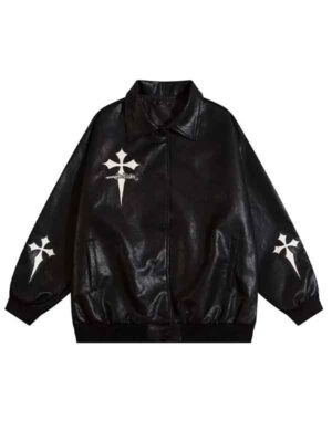 Cross Bibon Angel Wings Black Bomber Jacket