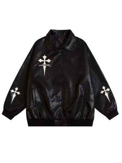 Cross Bibon Angel Wings Black Bomber Jacket