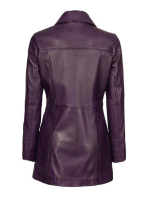 Women's Purple Leather Car Coat