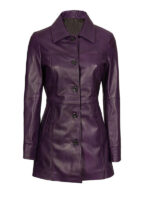 Women's Purple Leather Car Coat