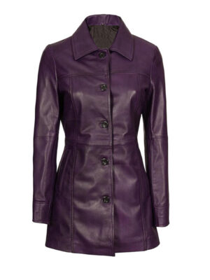 Women's Purple Leather Car Coat