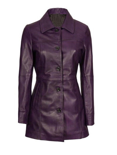 Women's Purple Leather Car Coat