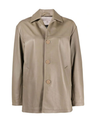 Women's 3/4 Quarter Beige Leather Coat