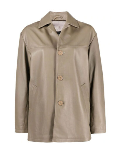 Women's 3/4 Quarter Beige Leather Coat