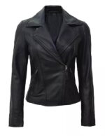 Women's Black Leather Biker Jacket