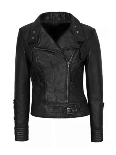 Women's Black Leather Biker Jacket