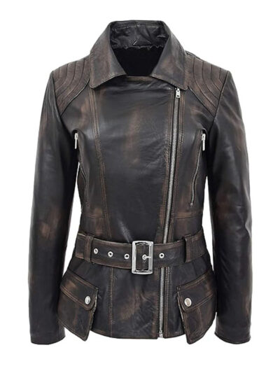 Women's Asymmetrical Zipper Black Leather Jacket