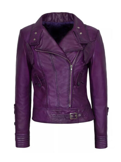 Women's Purple Leather Biker Jacket