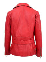 Women's Asymmetrical Zipper Red Leather Jacket