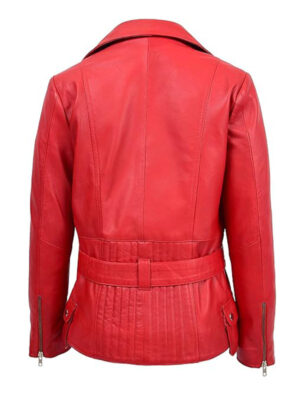 Women's Asymmetrical Zipper Red Leather Jacket