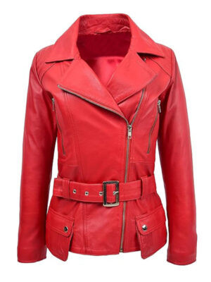 Women's Asymmetrical Zipper Red Leather Jacket