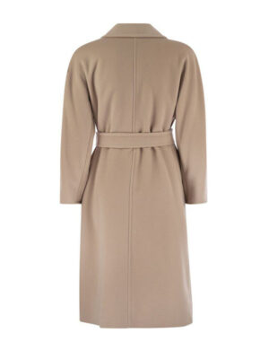 Women's Beige Belted Wool Long Coat