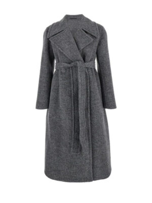 Women's Grey Belted Long Wool Coat