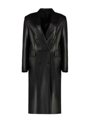 Women's Black Leather Trench Coat