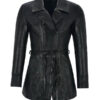 Women's Black Mid-length Leather Coat