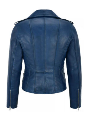 Women's Slim Fit Biker Blue Jacket