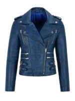 Women's Slim Fit Biker Blue Jacket