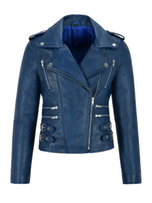Women's Slim Fit Biker Blue Jacket
