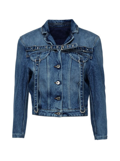 Women's Blue Cargo Cropped Denim Jacket