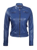 Women's Classic Blue Biker Jacket