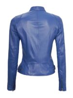 Women's Blue Cafe Racer Biker Jacket