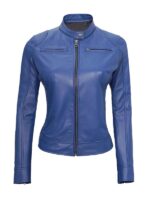 Women's Blue Cafe Racer Biker Jacket